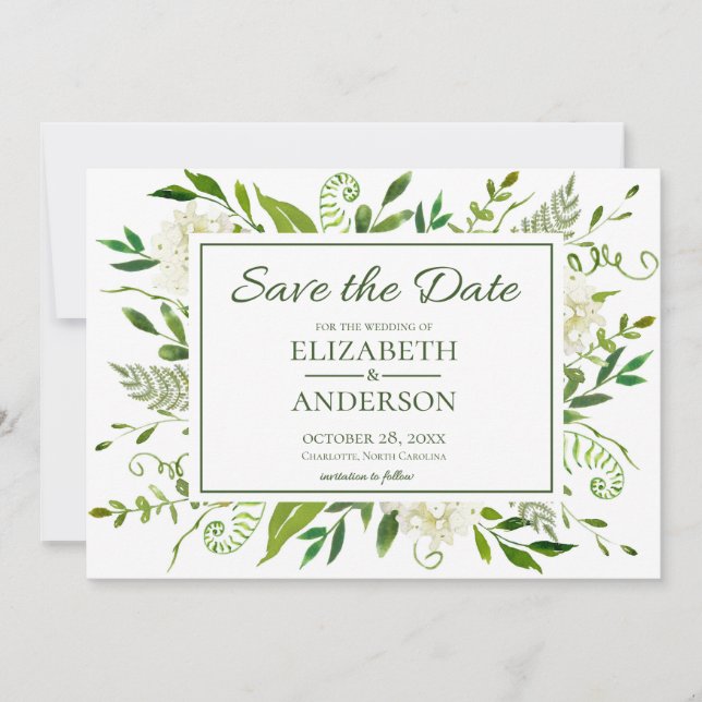 White Hydrangeas Floral Watercolor Wedding Save The Date (Front)