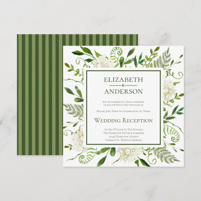 White Hydrangeas Floral Wedding Reception Invitation (Front/Back)