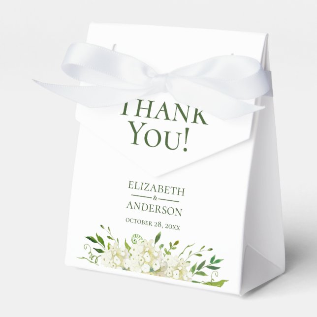 White Hydrangeas Floral Wedding Thank You Favour Box (Front Side)