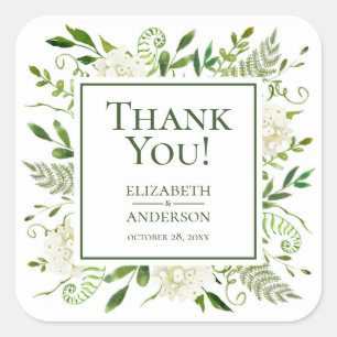 White Hydrangeas Floral Wedding Thank You Square Sticker