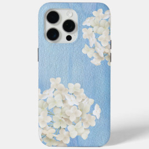 White Hydrangeas On Watercolor Blue iPhone 15 Pro Max Case