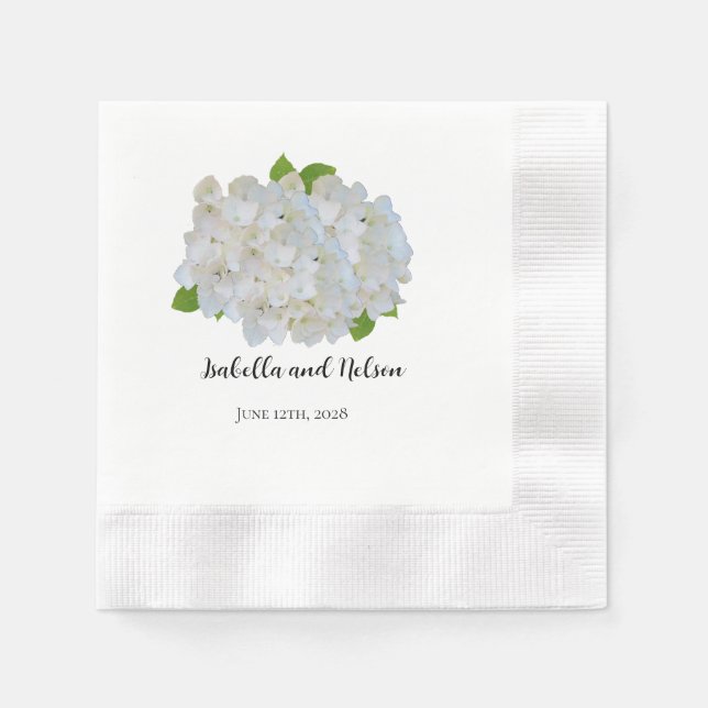 White Hydrangeas Personalised Wedding Napkins (Front)