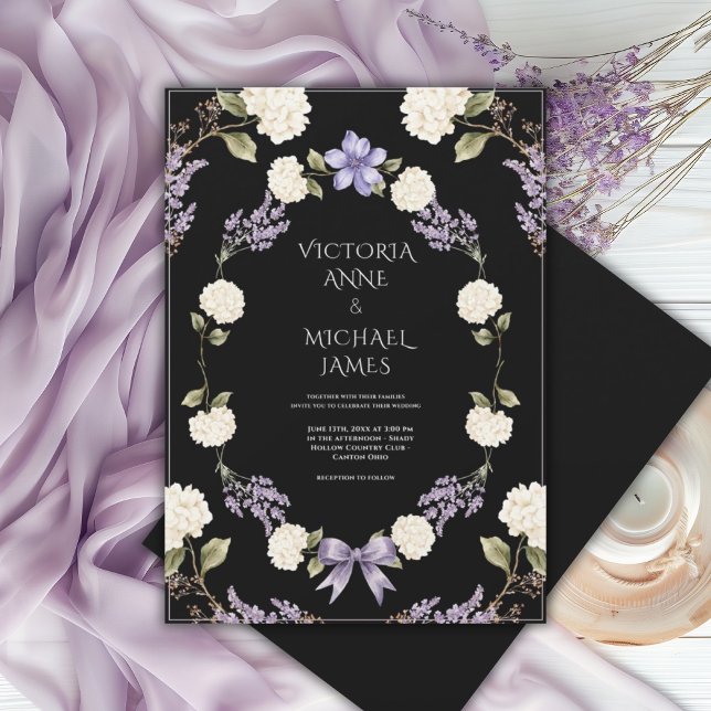 White Hydrangeas Purple Floral Elegant Invitation (Creator Uploaded)