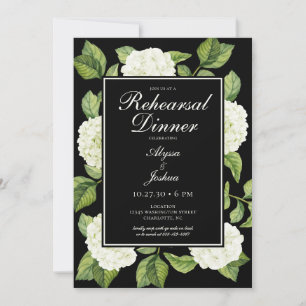 White Hydrangeas QR Code Rehearsal Dinner Invitation