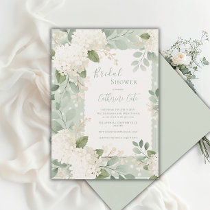 White Hydrangeas Sage Green Vintage Bridal Shower Invitation