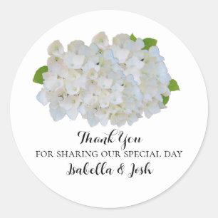 White Hydrangeas Thank You Wedding Sticker