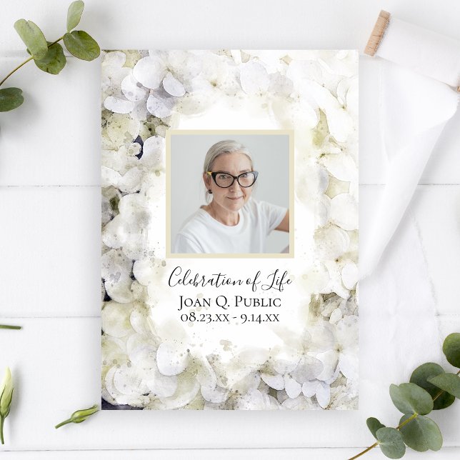 White Hydrangeas Watercolor Celebration of Life Invitation (Creator Uploaded)