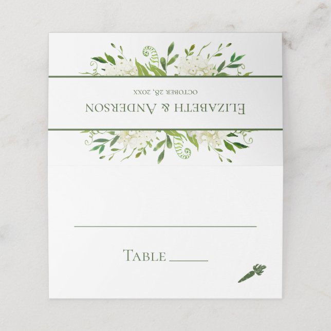 White Hydrangeas Wedding Place Card (Outside Unfolded)