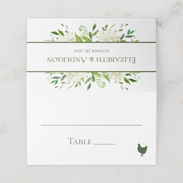White Hydrangeas Wedding Place Card (Outside Unfolded)