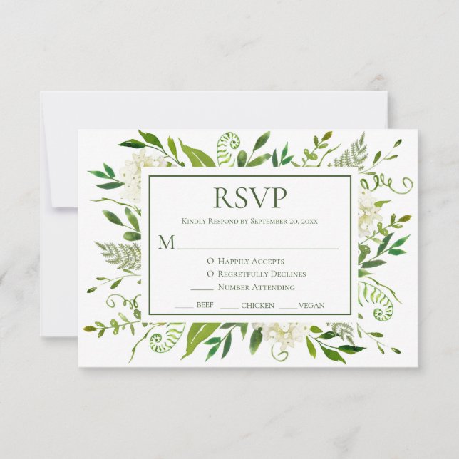 White Hydrangeas Wedding RSVP Card (Front)