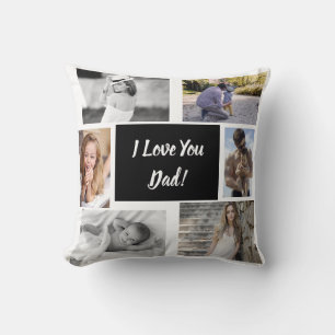 White I Love You Dad Family Photo Collage Cushion