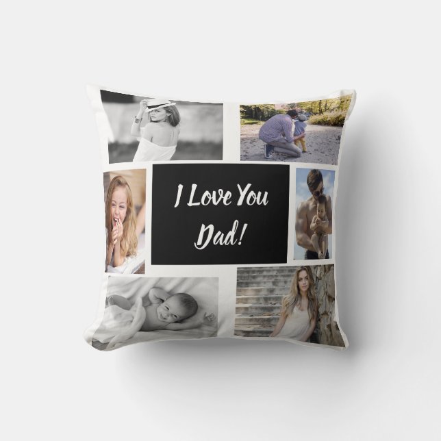 White I Love You Dad Family Photo Collage  Cushion (Front)