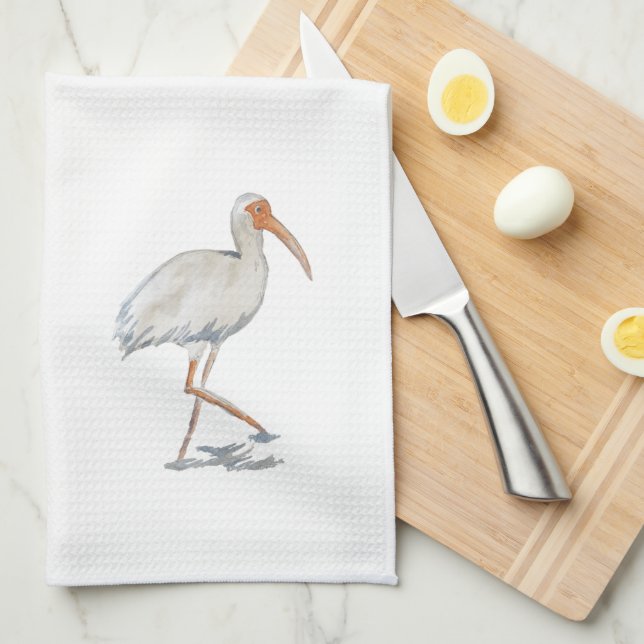 White Ibis Bird Painting Art Kitchen Kitchen Towel (Quarter Fold)