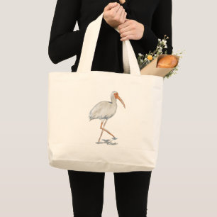 White Ibis Bird Painting Beach Art Large Tote Bag