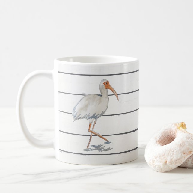 White Ibis Coastal Beach Bird Mug (With Donut)