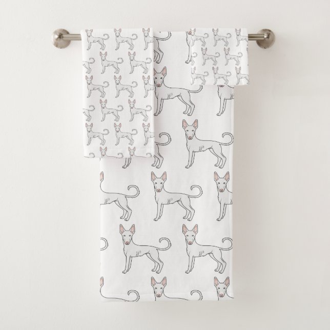White Ibizan Hound Smooth Coat Cartoon Dog Pattern Bath Towel Set (Insitu)