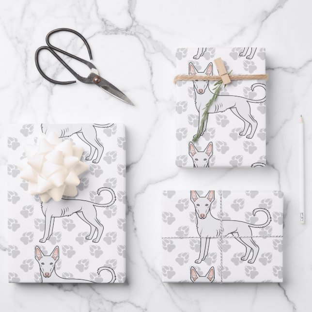 White Ibizan Hound Smooth Coat Cartoon Dog Pattern Wrapping Paper Sheet (Front)