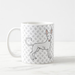 White Ibizan Hound Smooth Coat Cartoon Dog & Paws Coffee Mug