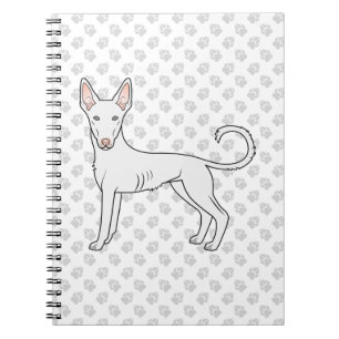 White Ibizan Hound Smooth Coat Cartoon Dog & Paws Notebook