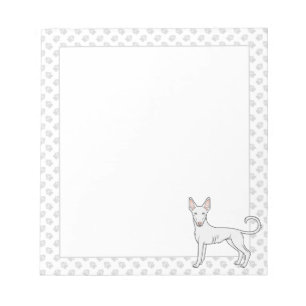White Ibizan Hound Smooth Coat Cartoon Dog & Paws Notepad