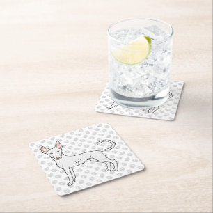 White Ibizan Hound Smooth Coat Cartoon Dog & Paws Square Paper Coaster