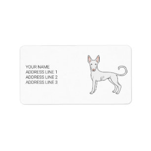 White Ibizan Hound Smooth Coat Cartoon Dog & Text Label