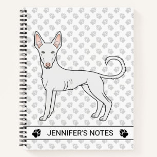 White Ibizan Hound Smooth Coat Cartoon Dog & Text Notebook
