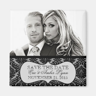 White Ice Lavish Damask Save the Date Magnet