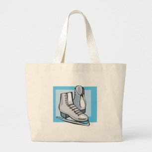 white ice skates graphic large tote bag