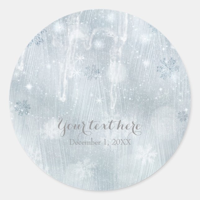 White Ice Snowflakes Winter Wonderland Favour Classic Round Sticker (Front)