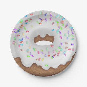 White iced doughnut paper plate