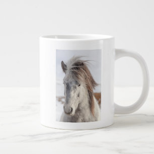 White Icelandic Horse Headshot Large Coffee Mug