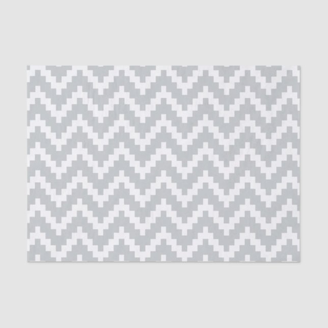 White Ikat Chevron Over Light Grey Background Tissue Paper (Front)
