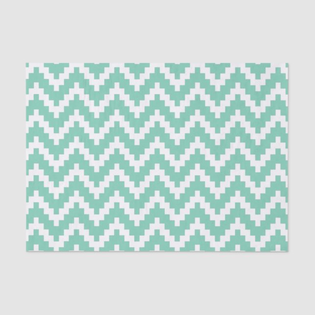White Ikat Chevron Over Mint Background 2 Tissue Paper (Front)
