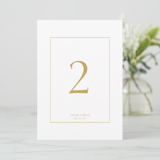 White | Imitation Gold Frame Wedding Table Number (Standing Front)