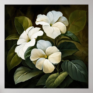 White Impatiens Flower Art Print Poster