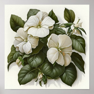White Impatiens Flower Art Print Poster