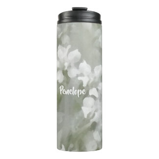 White Impressionist Botanical Art with Name Thermal Tumbler