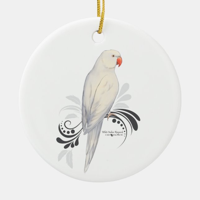 White Indian Ringneck Parrot Ceramic Tree Decoration (Front)