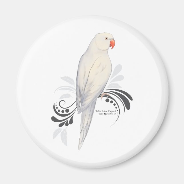White Indian Ringneck Parrot Magnet (Front)