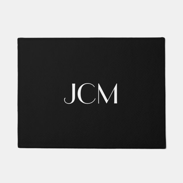 White Initial Monogram on Black Doormat (Front)