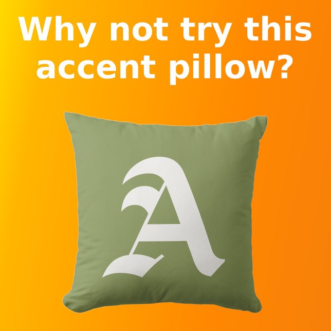 White Initial Monogram on Olive Green Minimalist Cushion (Front with Background)