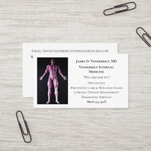 White Internist DR  Human Body Internal Medicine  Business Card