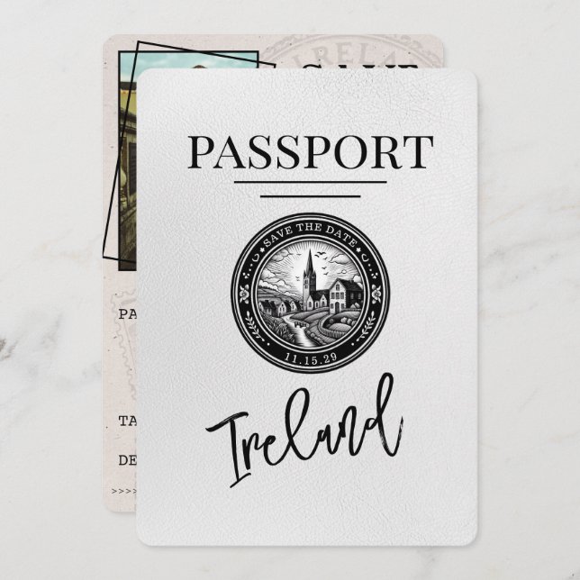 White Ireland Passport Save The Date (Front/Back)