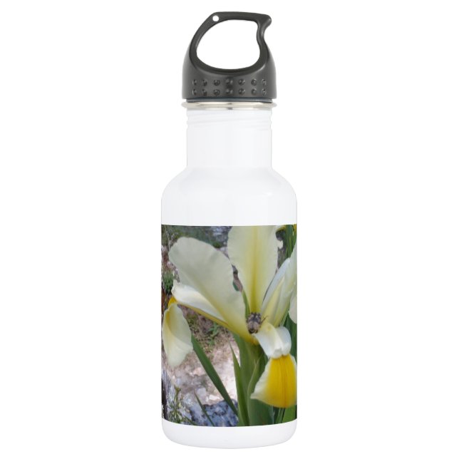 White Iris and Beetle 532 Ml Water Bottle (Front)