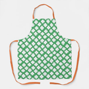 White Irish Shamrock Pattern on Light Green Apron