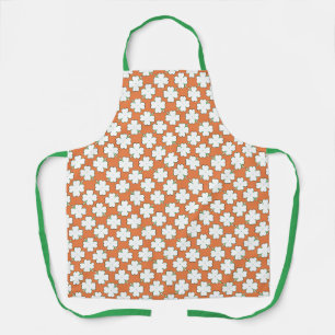 White Irish Shamrock Pattern on Orange Apron