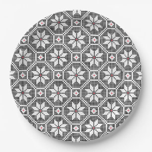 White isolated lace on CUSTOMIZE black background Paper Plate