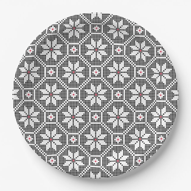 White isolated lace on CUSTOMIZE black background Paper Plate (Front)