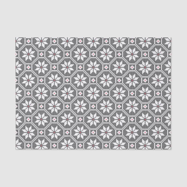 White isolated lace texture on black background tissue paper (Front)